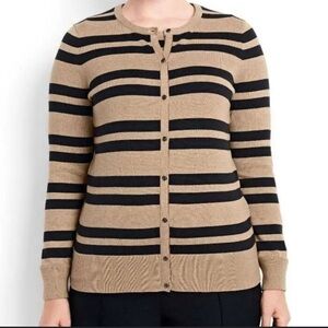 2x1 Lands' End (Size XL) Black & Tan Striped 100% Suprima Cotton Button Cardigan